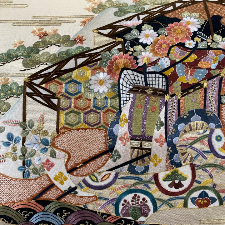 楽天市場】袋帯 美品 逸品 雪英導 御所車 草花 刺繍 金糸 金色 お太鼓 