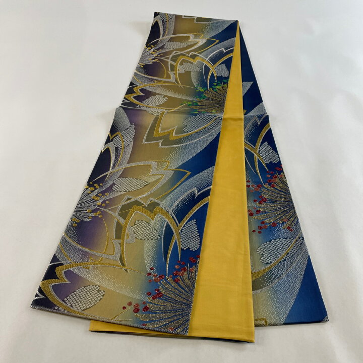 楽天市場】袋帯 美品 秀品 桜 疋田柄 金銀糸 ラメ箔 青 六通 正絹 