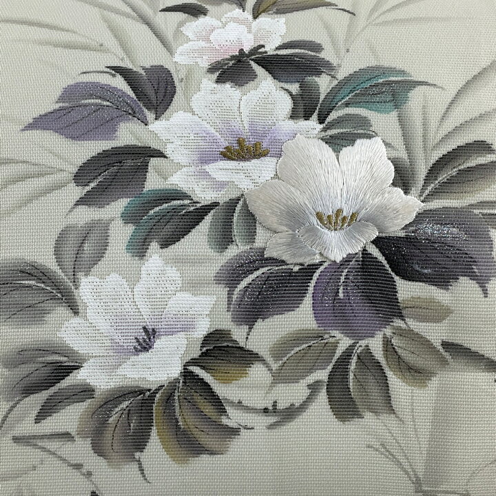 楽天市場】袋帯 美品 秀品 落款あり 夏帯 絽 草花 竹 金糸 刺繍 灰緑 