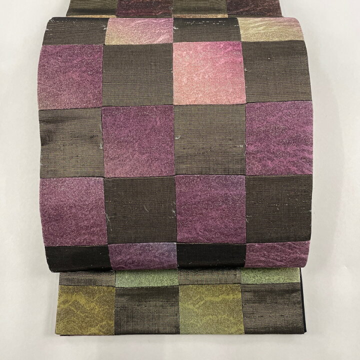 楽天市場】袋帯 名品 市松 金糸 箔 紫 全通 正絹 【中古】 : バイセル 名品 桃紫色 ご確認用