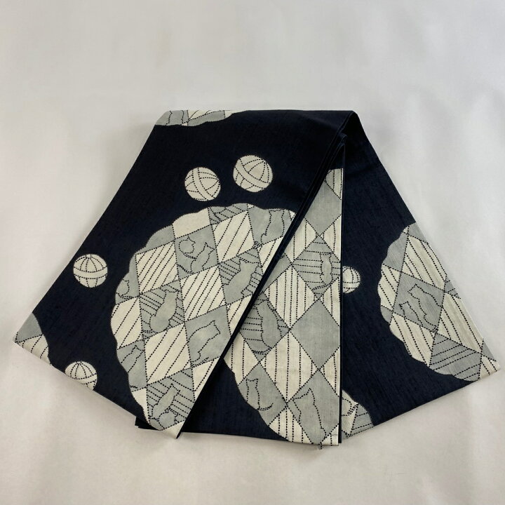 楽天市場】袋帯 美品 逸品 猫 鞠 刺し子 墨色 六通 正絹 【中古  