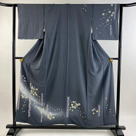 付下げ 身丈154.5cm 裄丈63cm S 袷 落款あり 桜 幾何学 ぼかし 墨色 正絹 秀品 【中古】