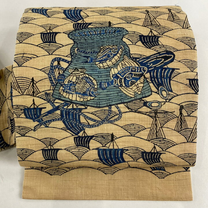 楽天市場】名古屋帯 逸品 玉那覇有公 落款あり 魚 青海波 琉球紅型  