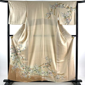 訪問着 身丈157cm 裄丈64cm M 袷 枝花 蔓帯 金彩 ぼかし 薄オレンジ 正絹 秀品 【中古】