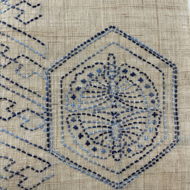 楽天市場】開き名古屋帯 名品 夏帯 紬地 亀甲 蝶 刺し子刺繍 薄茶色  