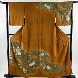 訪問着 身丈157cm 裄丈64cm M 袷 辻が花柄 ぼかし オレンジ 正絹 秀品 【中古】