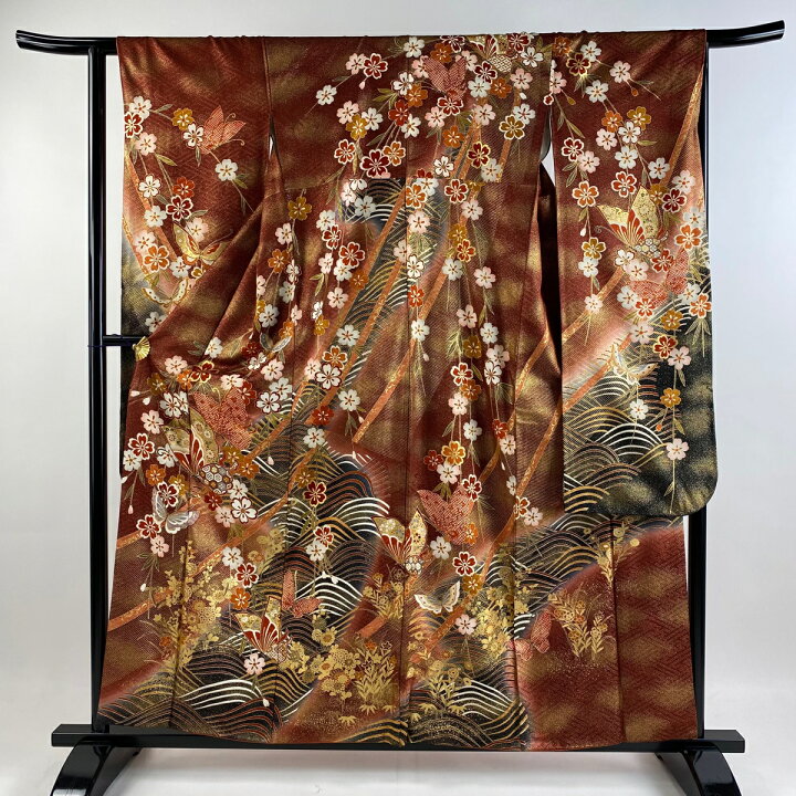 楽天市場】振袖 身丈159cm 裄丈64cm M 袷 蝶 枝垂れ桜 金彩 ぼかし 赤  