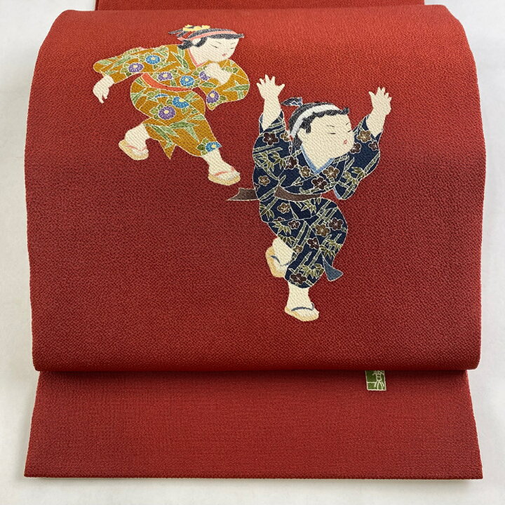 楽天市場】開き名古屋帯 美品 名品 関口遼一 落款あり 童 縮緬 赤 正絹 