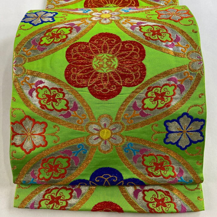 楽天市場】袋帯 逸品 龍村美術織物 落款あり 七宝 花 金銀糸 箔 黄緑色 