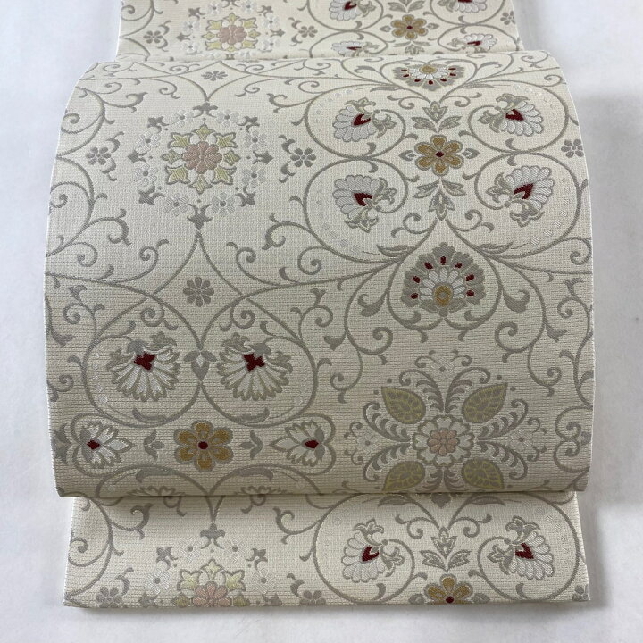 楽天市場】袋帯 美品 逸品 黄金ムガ蚕 西陣織 華文 草花 箔 ベージュ 