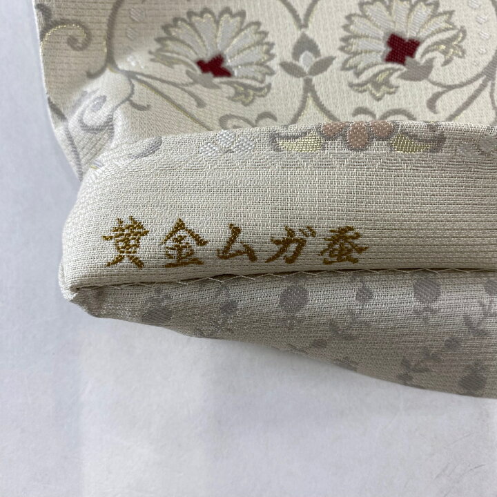 楽天市場】袋帯 美品 逸品 黄金ムガ蚕 西陣織 華文 草花 箔 ベージュ