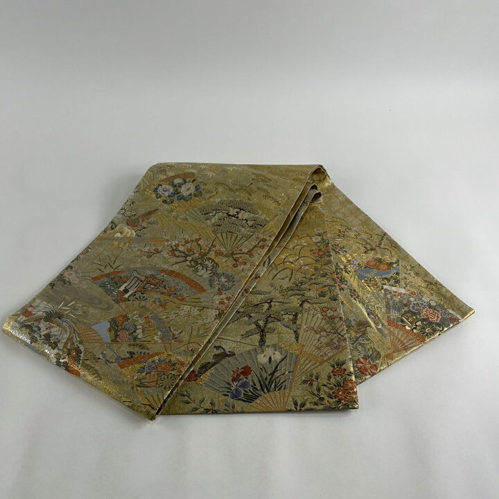 楽天市場】丸帯 美品 逸品 扇面 花鳥 金銀糸 箔 金色 お太鼓柄 正絹  