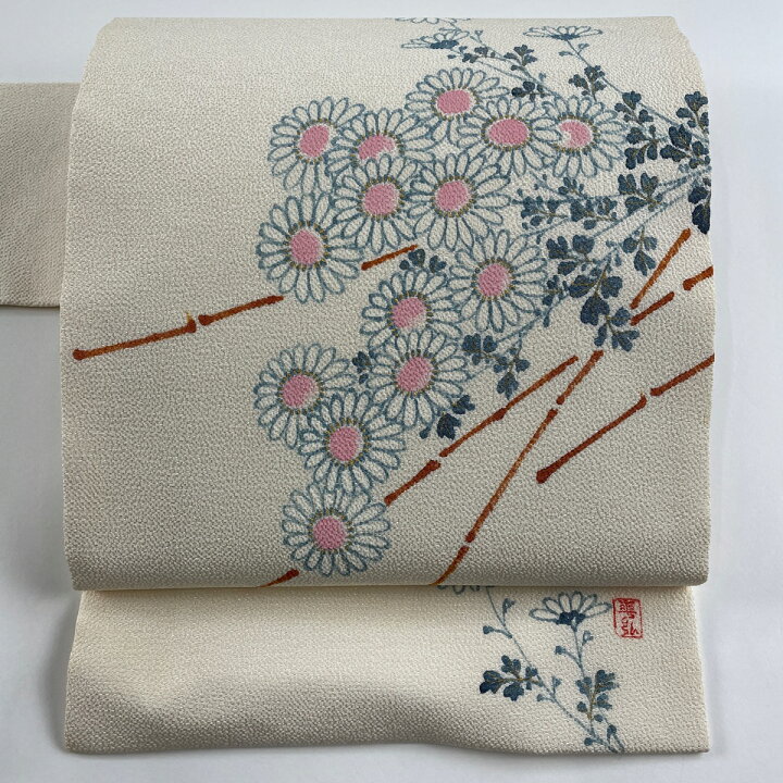 楽天市場】名古屋帯 逸品 人間国宝 森口華弘 落款あり 菊 金彩 縮緬  