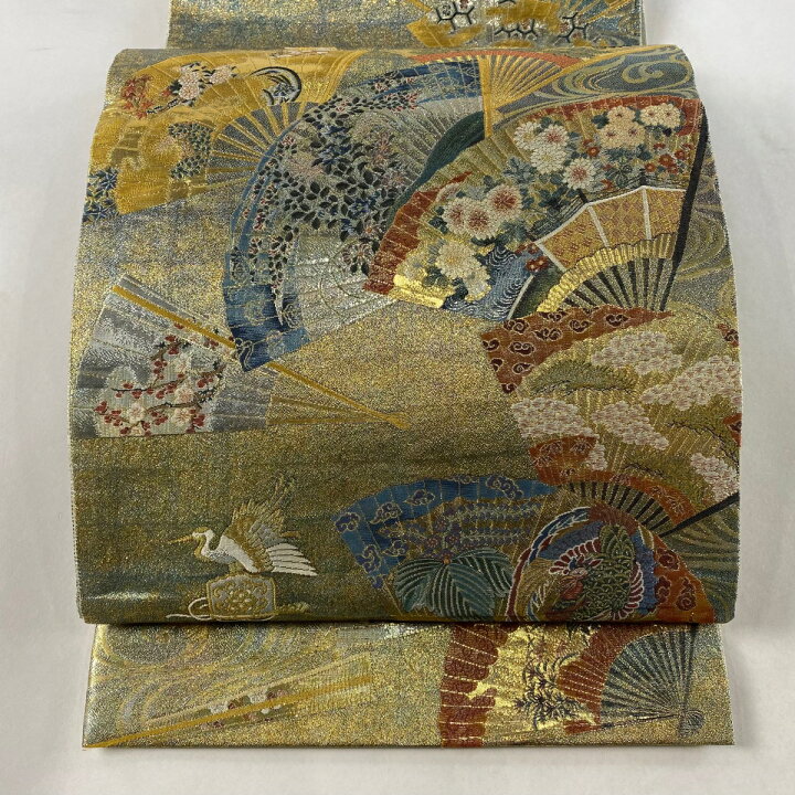 楽天市場】袋帯 逸品 落款あり 徳川美術館秘蔵 扇 草花 金糸 箔 金色 