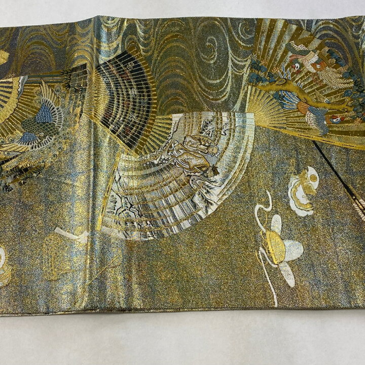 楽天市場】袋帯 逸品 落款あり 徳川美術館秘蔵 扇 草花 金糸 箔 金色 