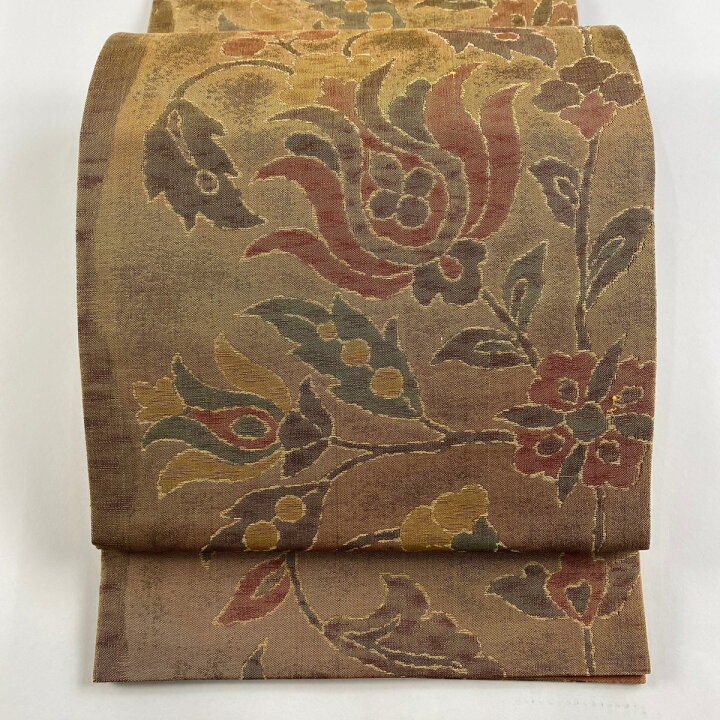 楽天市場】袋帯 美品 秀品 沙羅大島 鈴乃屋 草花 金糸 薄茶色 六通 