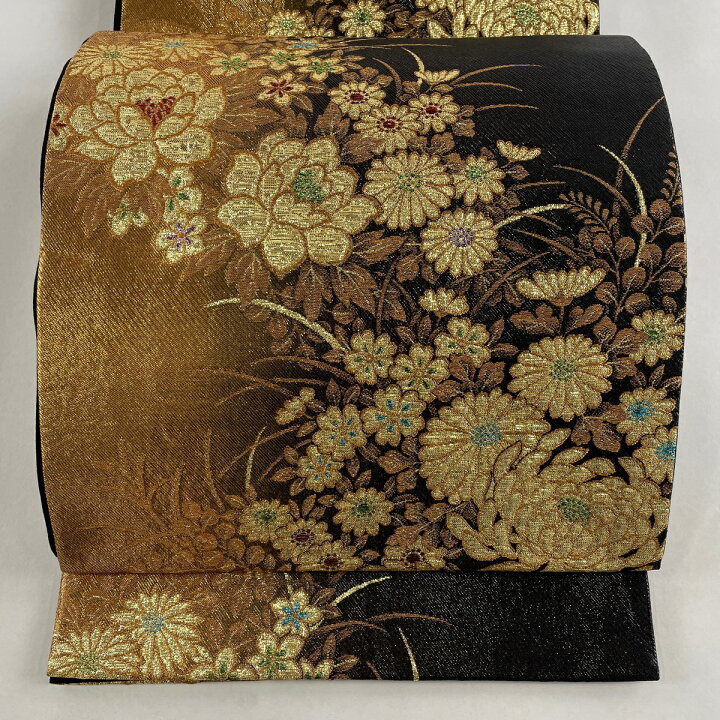 豪華六通袋帯 萩 菊花 すすき 流水 美品