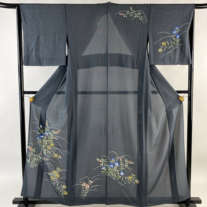 楽天市場】付下げ 身丈159cm 裄丈64.5cm M 薄物 絽 桔梗 萩 金彩 青緑  