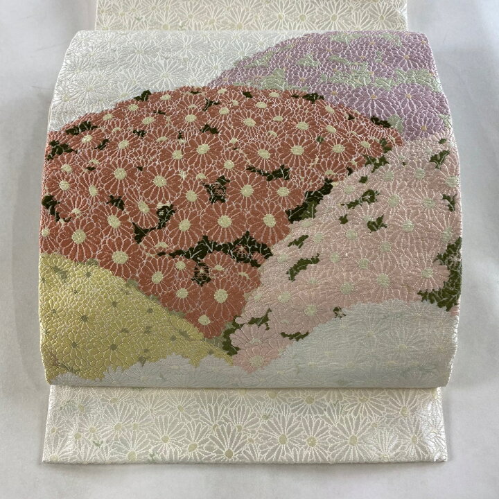 楽天市場】袋帯 美品 逸品 山口美術織物 落款あり 菊 クリーム お太鼓  