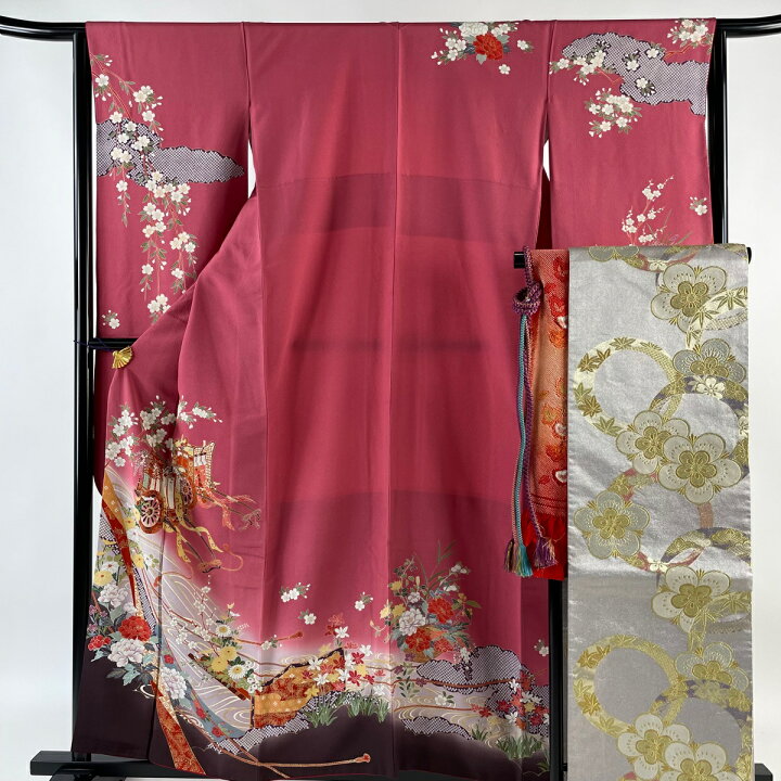 楽天市場】振袖 身丈157cm 裄丈64cm M 袷 袋帯フルセット 御所車 花筏 