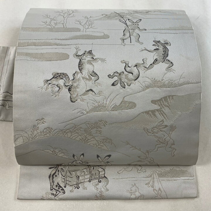 楽天市場】名古屋帯 美品 逸品 鳥獣戯画 箔 灰色 正絹 【中古 