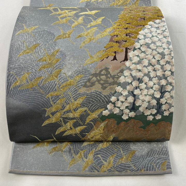 楽天市場】袋帯 美品 名品 じゅらく 落款あり 加山又造 鶴 松 金糸 箔 