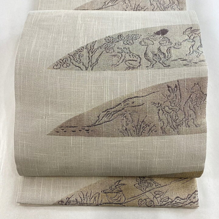 楽天市場】袋帯 美品 逸品 鳥獣戯画 金糸 ベージュ 六通 正絹 
