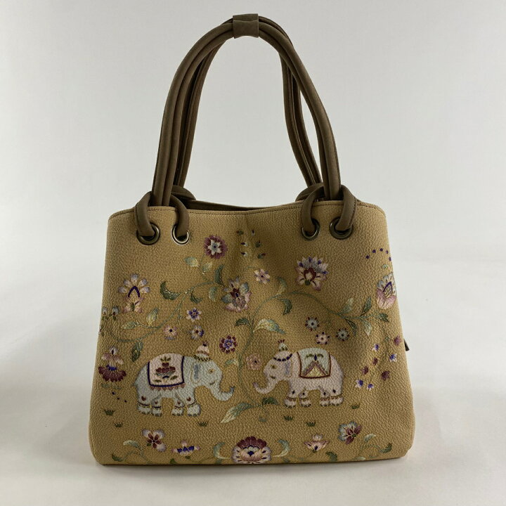 楽天市場】和装バッグ 逸品 OKAJIMA 象 草花 金彩 縮緬 薄茶色 正絹 