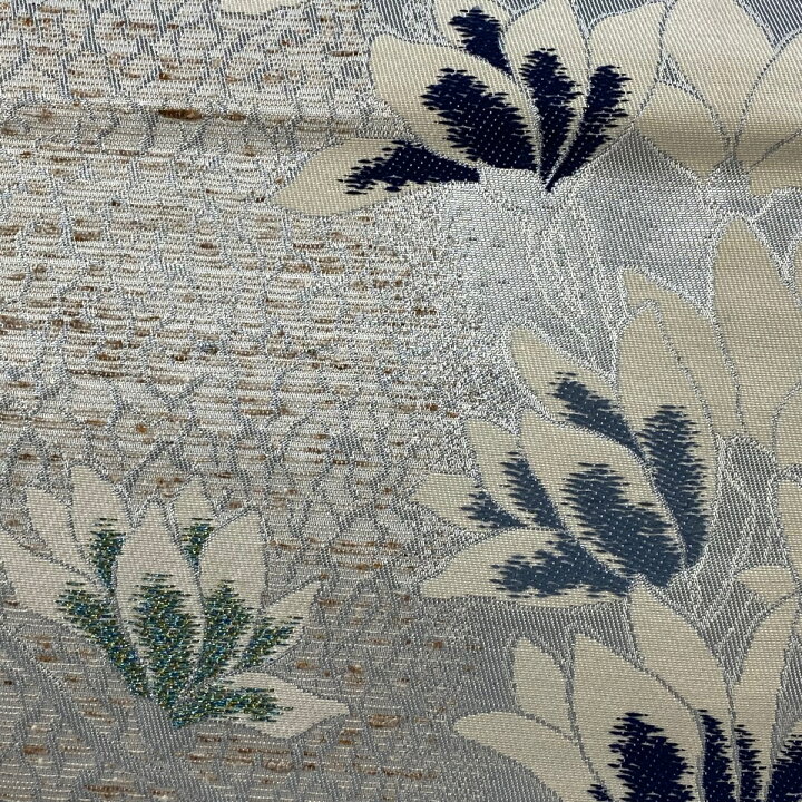楽天市場】袋帯 美品 名品 ぜんまいつむぎ織 藍染苑 枝花 箔 灰白 六通 