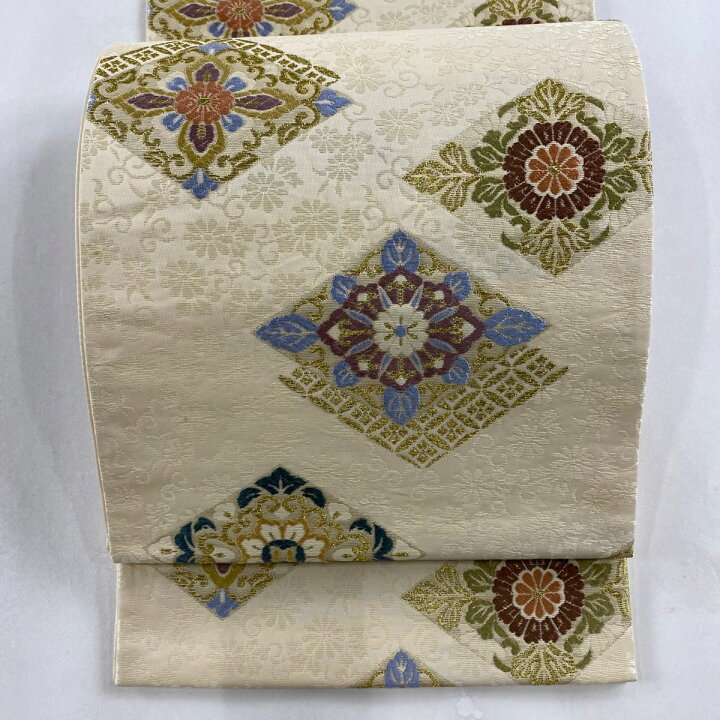 楽天市場】袋帯 秀品 華文 七宝 刺繍 金糸 ベージュ 六通 正絹 【中古 