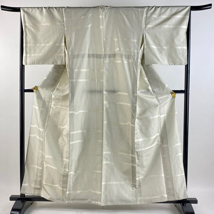 楽天市場】紬 身丈161cm 裄丈66cm M 単衣 幾何学 灰白 正絹 美品 秀品  