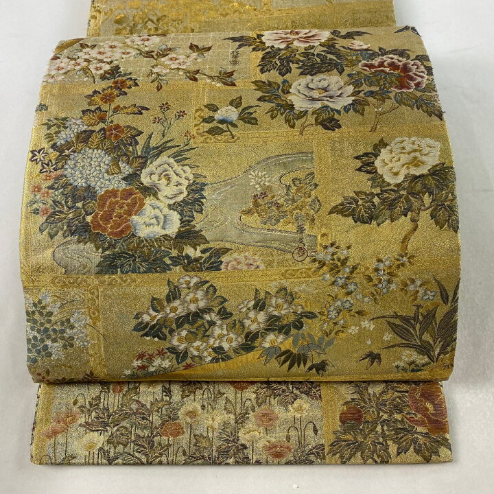 楽天市場】丸帯 美品 逸品 草花 風神雷神 金糸 箔 金色 全通 正絹  