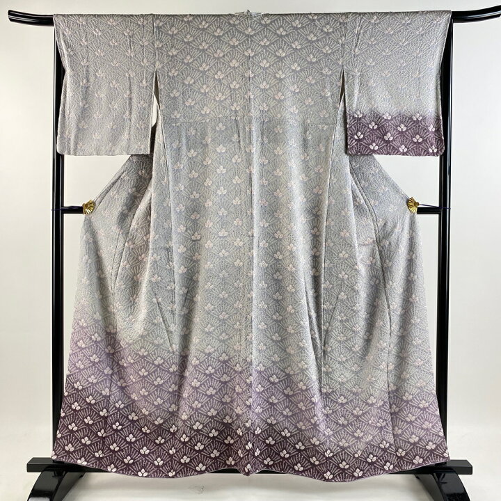 訪問着 身丈157cm 裄丈64cm M 袷 落款 風景 松梅 薄紫 正絹 美品 秀品 【中古】