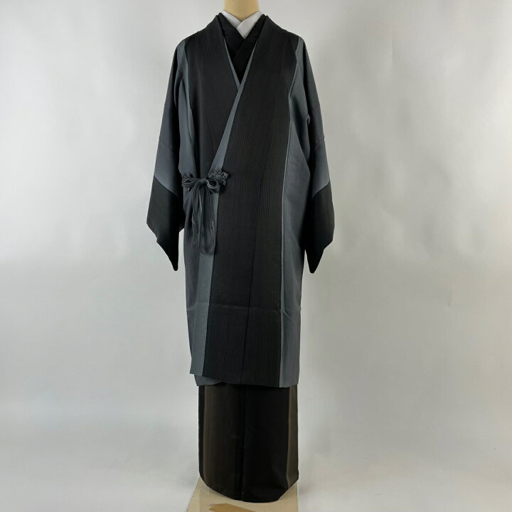 道中着 身丈98.5cm 裄丈65.5cm M 和装コート 幾何学 黒 正絹 美品 逸品  
