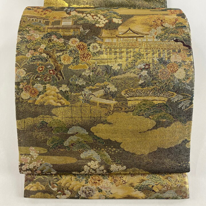 楽天市場】丸帯 美品 逸品 建物 松 金糸 箔 金色 全通 正絹 【中古  