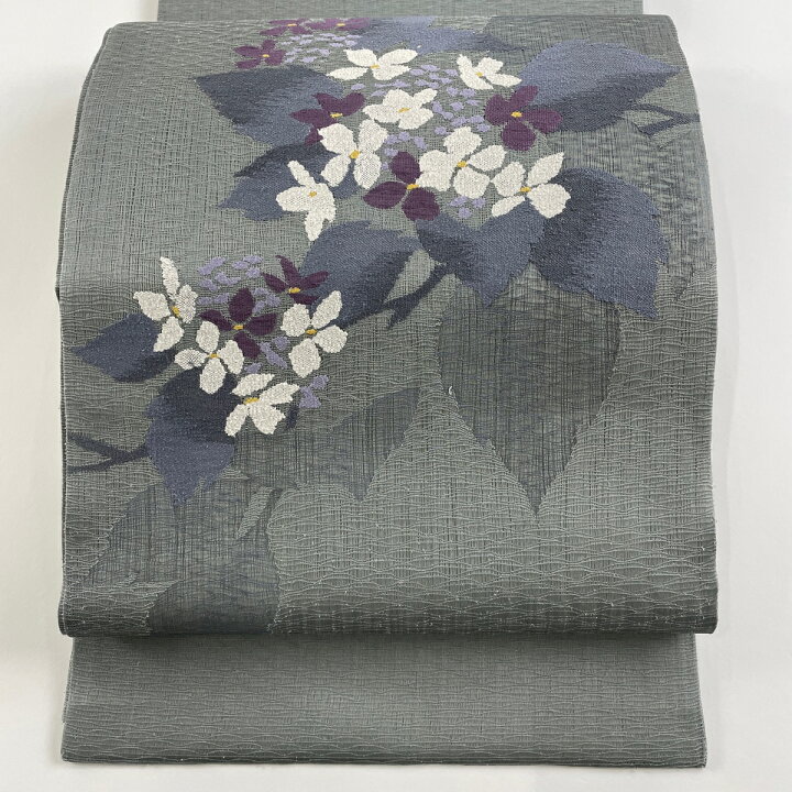 楽天市場】袋帯 美品 名品 夏帯 紫陽花 青灰色 お太鼓柄 正絹 【中古