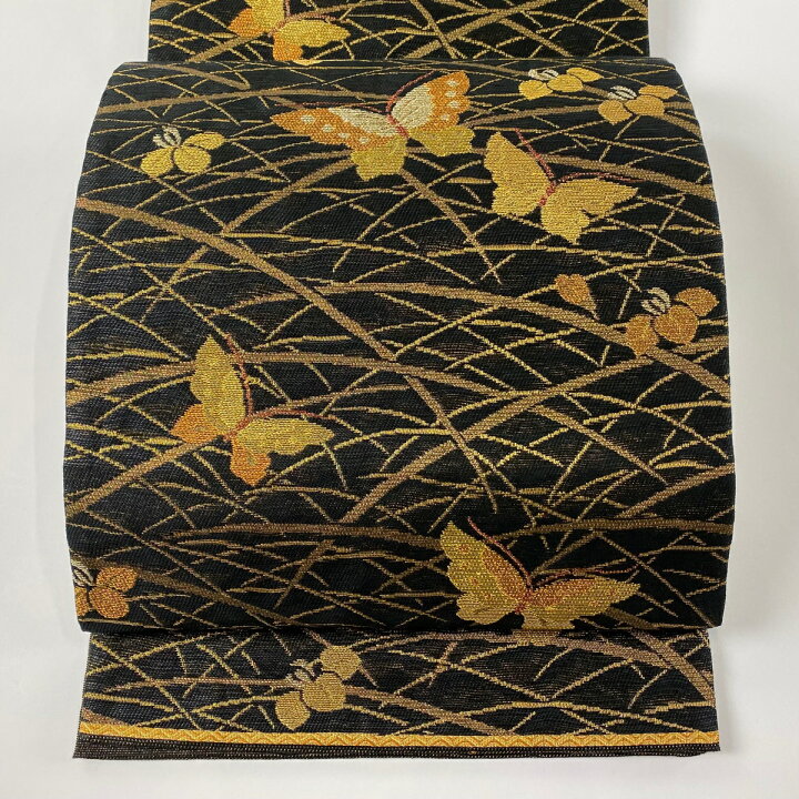 楽天市場】袋帯 美品 逸品 誉田屋源兵衛 落款あり 蝶 芝 箔 金糸 黒 六 