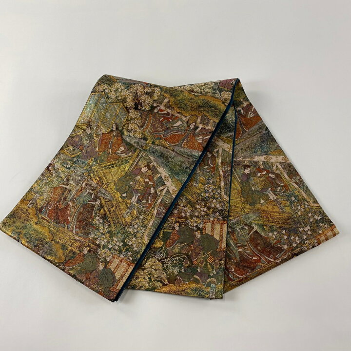 楽天市場】袋帯 美品 秀品 源氏物語 本金箔 プラチナ箔 緑 全通 正絹 