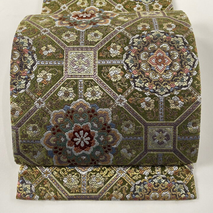楽天市場】袋帯 逸品 蜀江華文 絽刺し 灰緑 全通 正絹 【中古  
