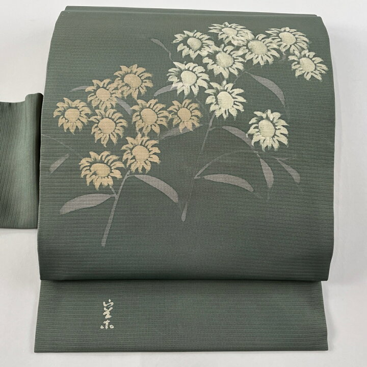 楽天市場】名古屋帯 名品 落款あり 高木空木 夏帯 絽 草花 灰緑 正絹
