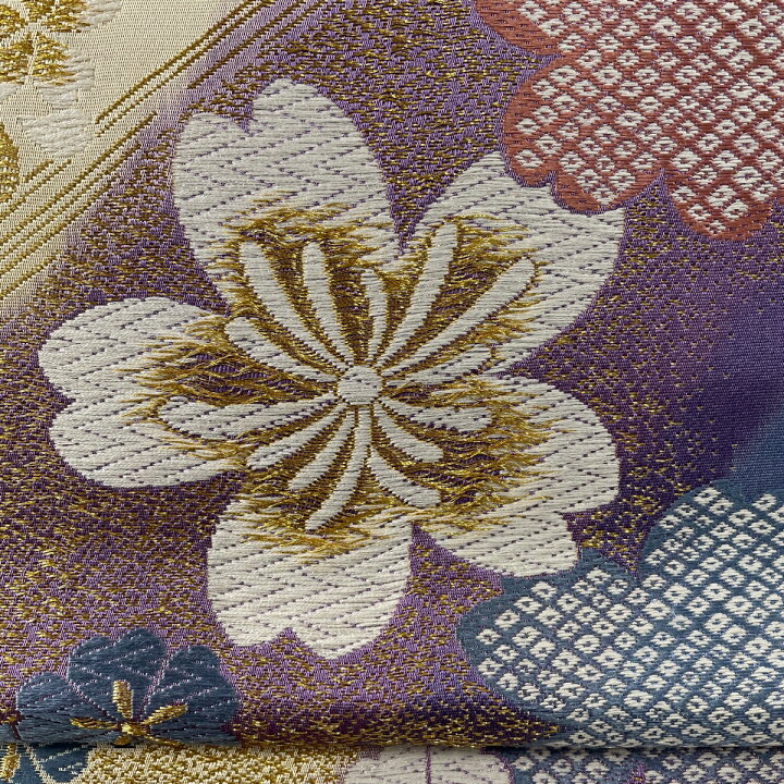楽天市場】袋帯 秀品 桜 斜縞 金糸 紫 六通 正絹 【中古】 : バイセル 