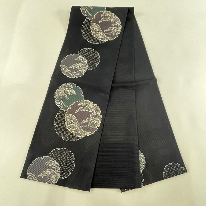 楽天市場】袋名古屋帯 美品 名品 夏帯 絽 雪輪 波頭 箔 黒 正絹 【中古  