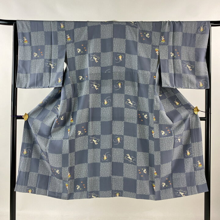 楽天市場】長襦袢 身丈124cm 裄丈66cm M 市松 うさぎ 青灰色 正絹 美品  