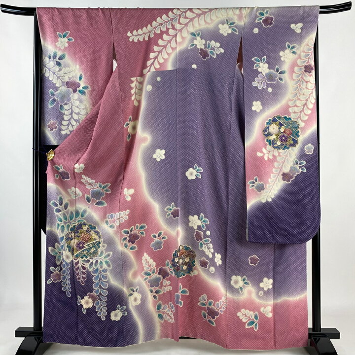楽天市場】振袖 身丈163.5cm 裄丈65cm M 袷 桜 菊 絞り 金彩 ピンク  