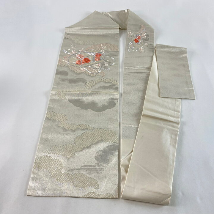 楽天市場】名古屋帯 美品 優品 文箱 雲 銀糸 刺繍 銀色 正絹 【中古 