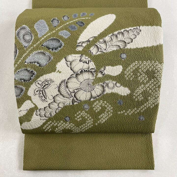 楽天市場】開き名古屋帯 美品 名品 大脇一心 落款あり 兎 草花 縮緬 