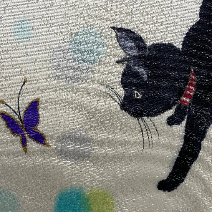 楽天市場】袋帯 美品 逸品 落款あり ikki流 黒猫 蝶 銀通し 金彩 白 