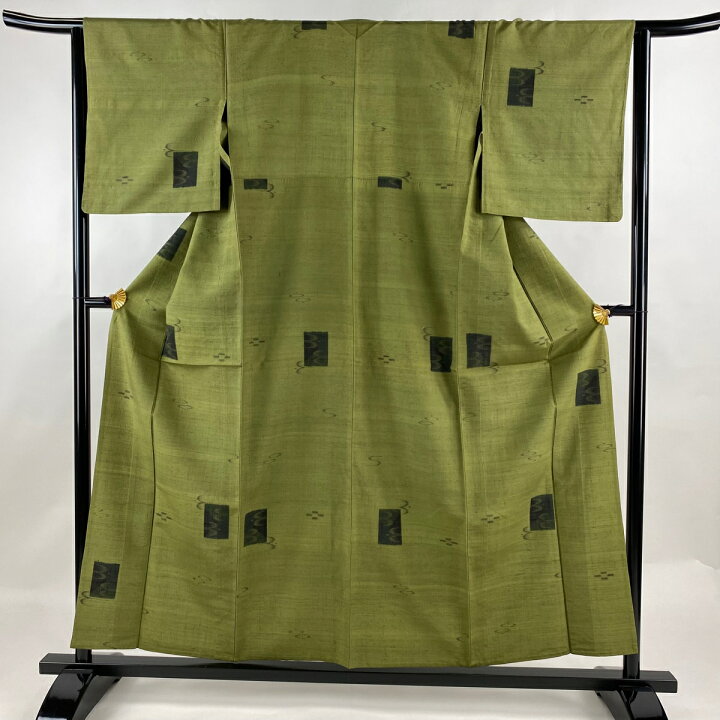 楽天市場】紬 身丈157cm 裄丈64.5cm M 単衣 燕 幾何学 鶯色 正絹 優品  