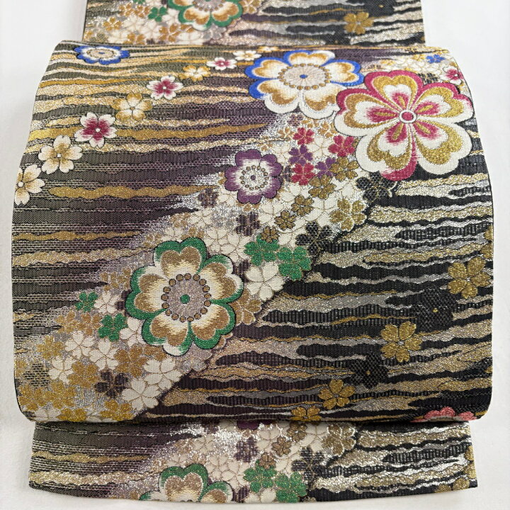 楽天市場】袋帯 美品 秀品 蝶 草花 金銀糸 箔 濃紫 六通 正絹 【