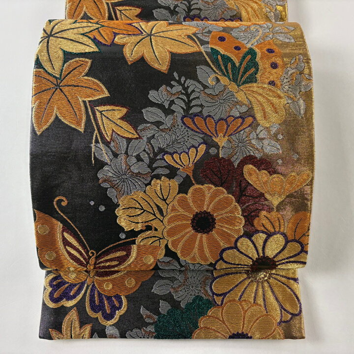 楽天市場】袋帯 美品 秀品 蝶 草花 金銀糸 箔 濃紫 六通 正絹 【